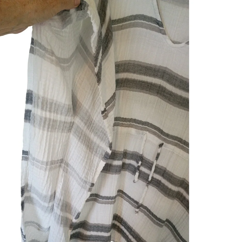 Life is Good Womens White Grey Striped Cotton Gauze Kaftan Cover Up‎ M/L